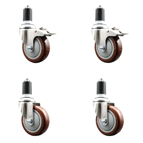 Service Caster 4 Inch 316SS Maroon Poly Swivel 1-1/2 Inch Stem Caster Lock Brake SCC, 2PK SS316TTLEX20S414-PPUB-MRN-2-S-2-112 - main